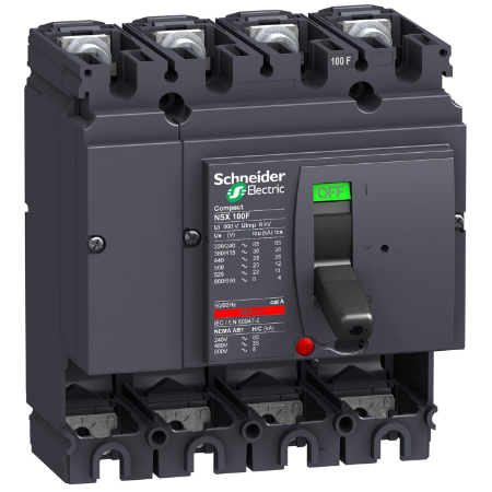 Picture of Circuit breaker basic frame, ComPact NSX100F, 36kA at 415VAC 50/60 Hz, 100A, without trip unit, 4 poles