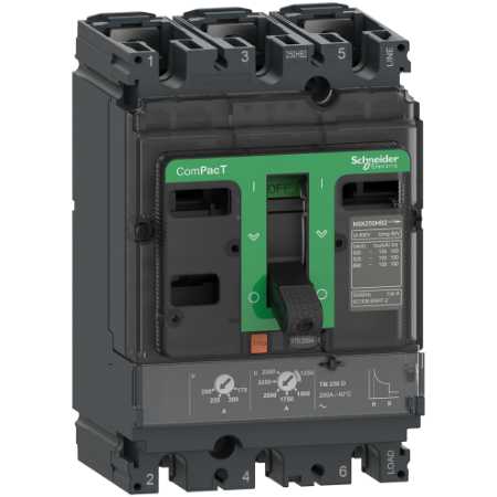 Picture of Circuit breaker, ComPacT NSX250B, 25kA/415VAC, 3 poles, TMD trip unit 250A