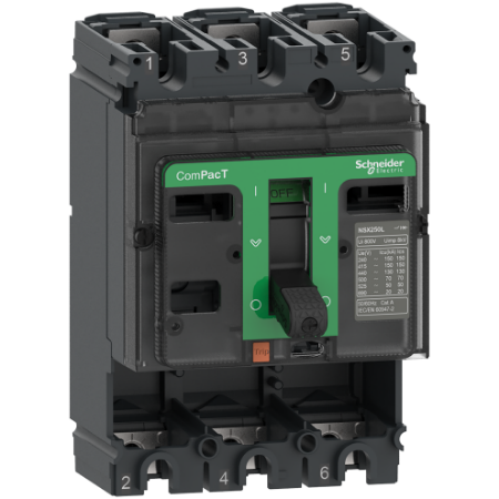 Picture of Circuit breaker basic frame, ComPacT NSX250N, 50kA/415VAC, 3 poles, 250A frame rating, without trip unit
