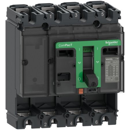 Picture of Circuit breaker basic frame, ComPacT NSX100F, 36kA/415VAC, 4 poles, 100A frame rating, without trip unit