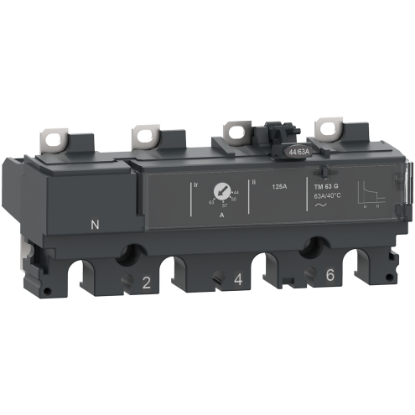 Picture of Trip unit TM63G, ComPacT NSX100/160, 4 poles 4D (neutral fully protected), thermal magnetic protections, generator, 63A