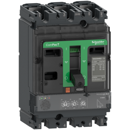 Picture of Circuit breaker, ComPacT NSX100HB1, 75kA/690VAC, 3 poles, MicroLogic 2.2 trip unit 100A