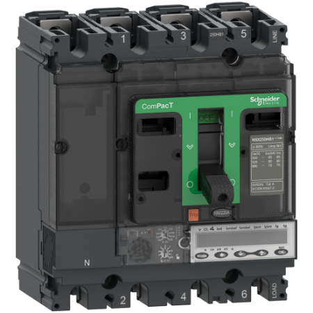 Picture of Circuit breaker, ComPacT NSX100HB1, 75kA/690VAC, 3 poles, MicroLogic 6.2E-M trip unit 80A