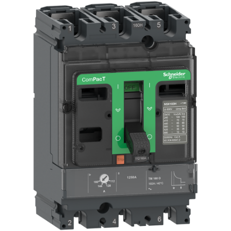 Picture of Circuit breaker, ComPacT NSX100HB1, 75kA/690VAC, 3 poles, TMD trip unit 63A