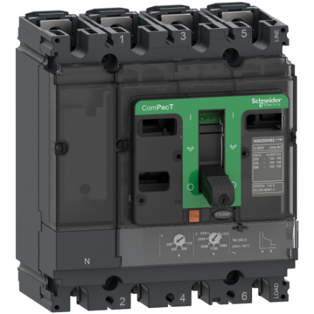 Picture of Circuit breaker, ComPacT NSX160N, 50kA/415VAC, 4 poles 3D (neutral not protected), TMD trip unit 100A