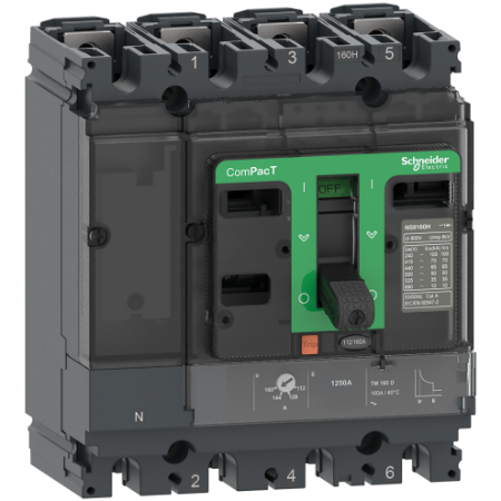 Picture of Circuit breaker, ComPacT NSX100H, 70kA/415VAC, 4 poles 3D (neutral not protected), TMD trip unit 40A