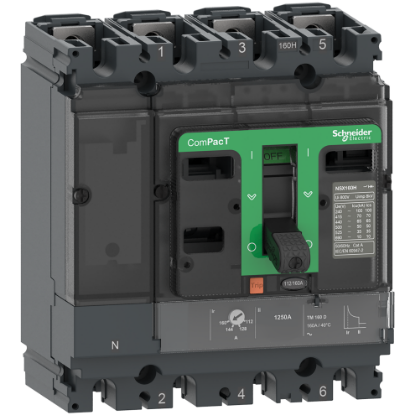Picture of Circuit breaker, ComPacT NSX100H, 70kA/415VAC, 4 poles 3D (neutral not protected), TMD trip unit 63A