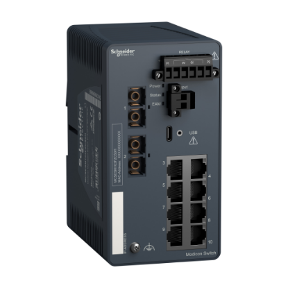 Picture of Modicon Managed Switch - 8 ports for copper + 2 ports for fiber optic single-mode - Harsh