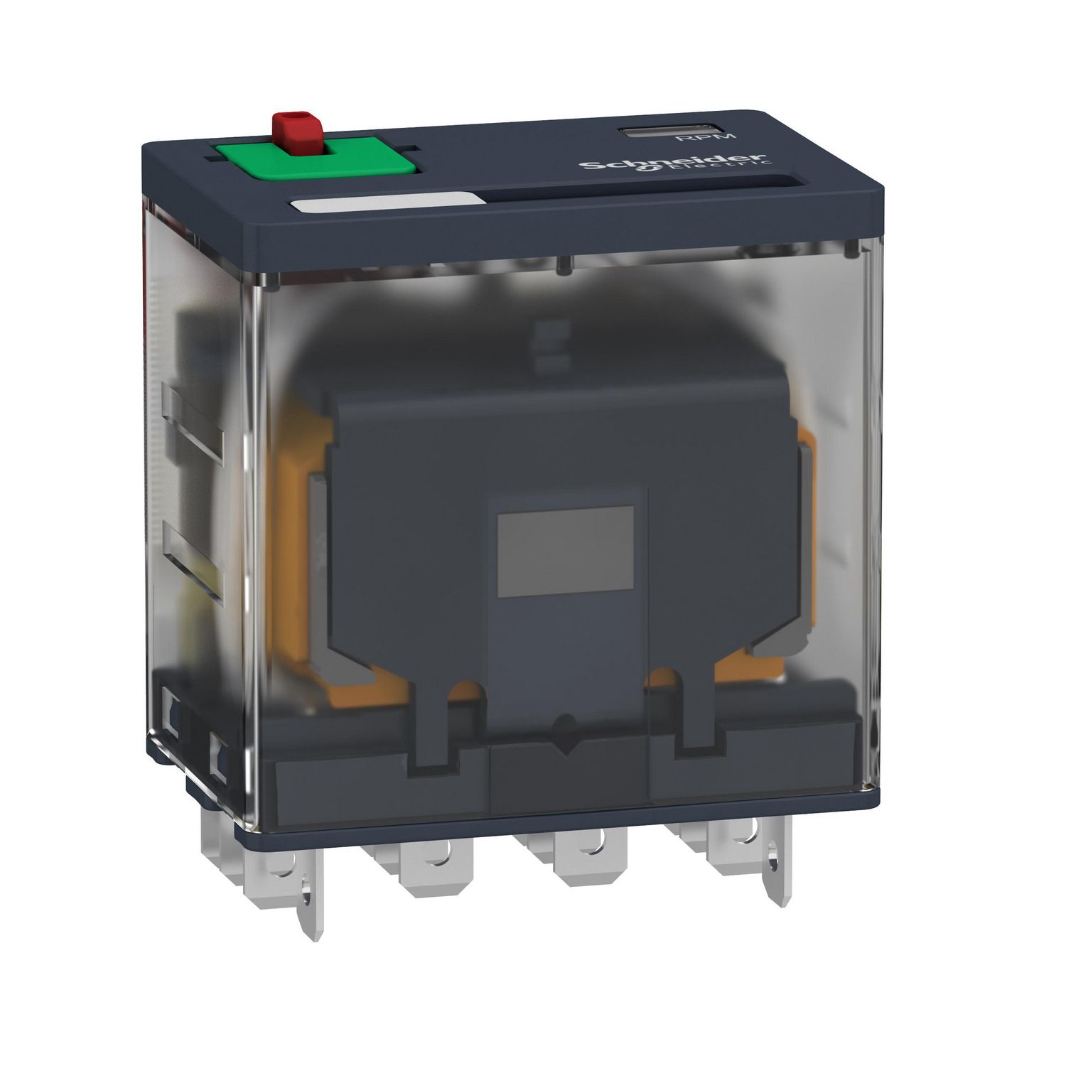 Picture of plug-in relay, Harmony electromechanical relays, 15A, 4CO, lockable test button, 230V AC