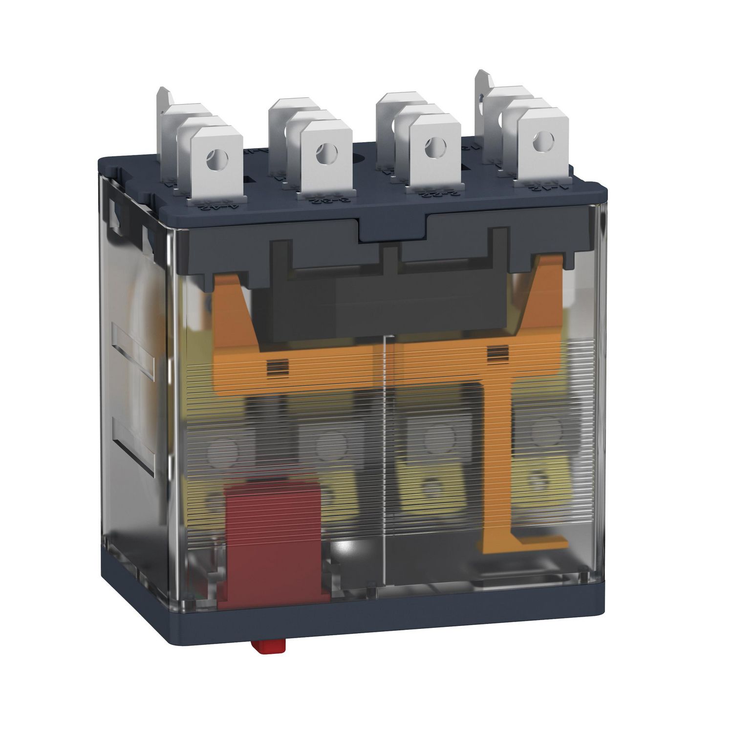 Picture of plug-in relay, Harmony electromechanical relays, 15A, 4CO, lockable test button, 230V AC