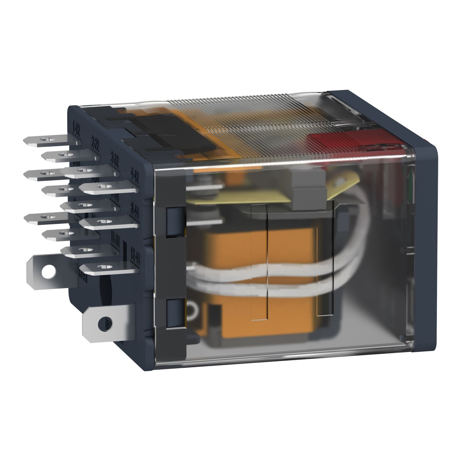 Picture of plug-in relay, Harmony electromechanical relays, 15A, 4CO, lockable test button, 230V AC