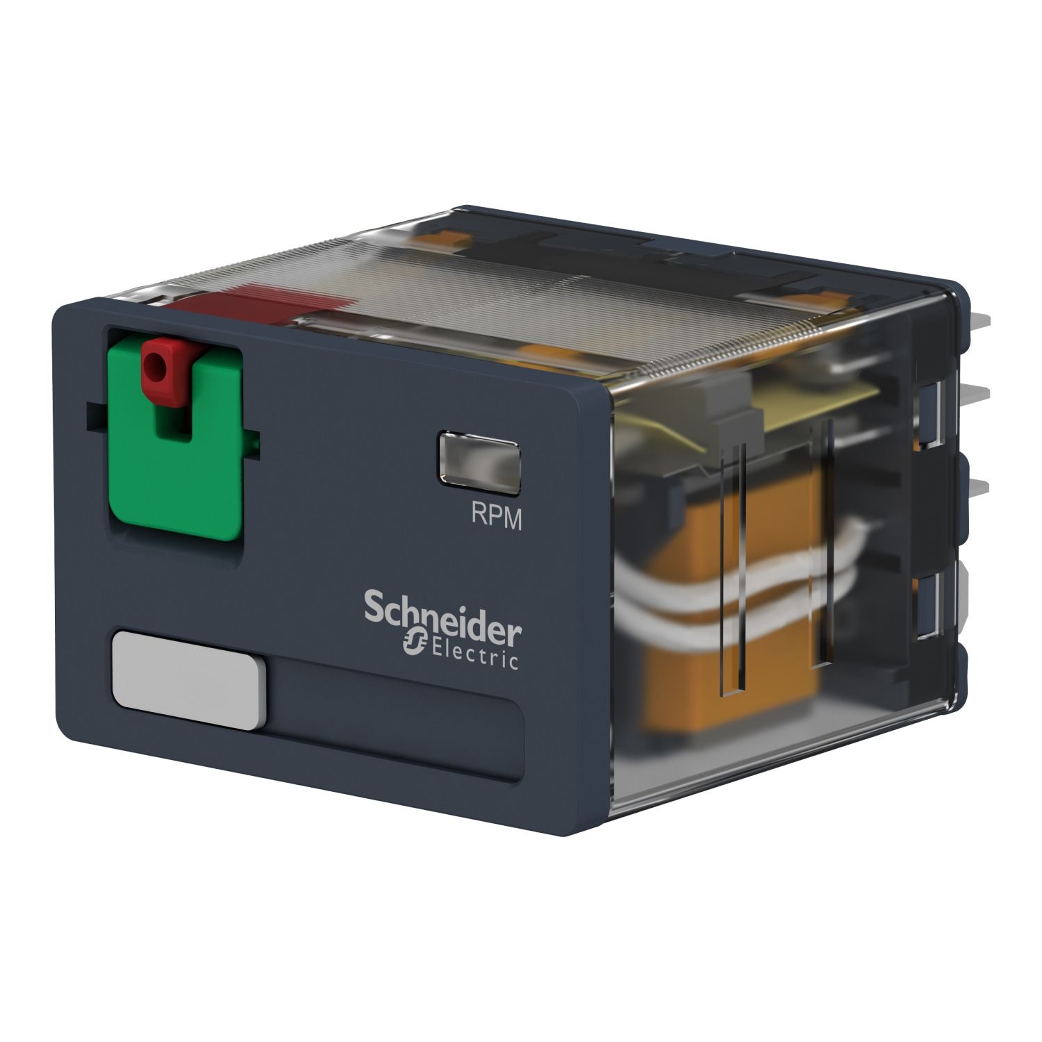 Picture of plug-in relay, Harmony electromechanical relays, 15A, 4CO, lockable test button, 230V AC