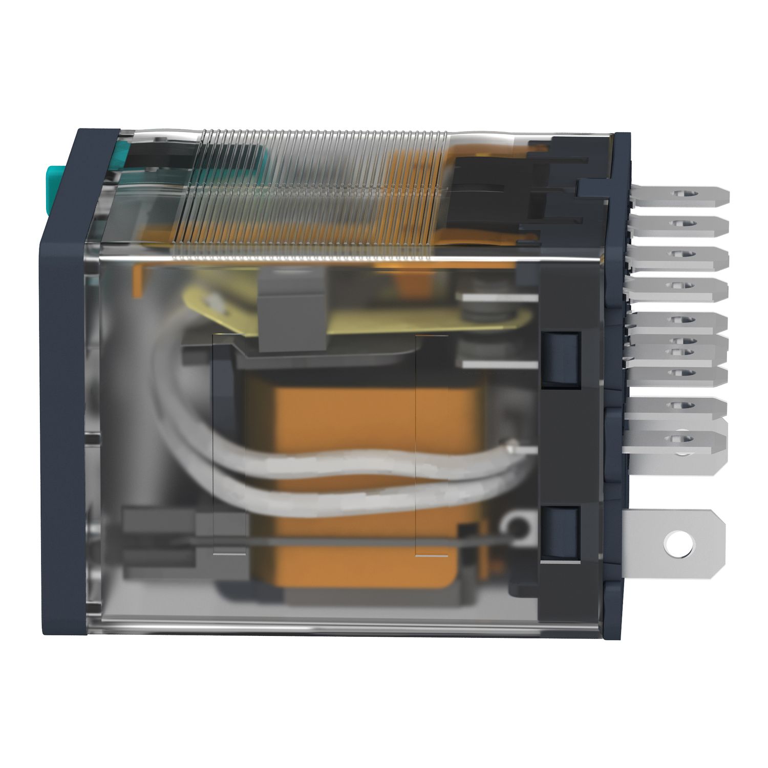 Picture of plug-in relay, Harmony electromechanical relays, 15A, 4CO, with LED, lockable test button, 24V DC