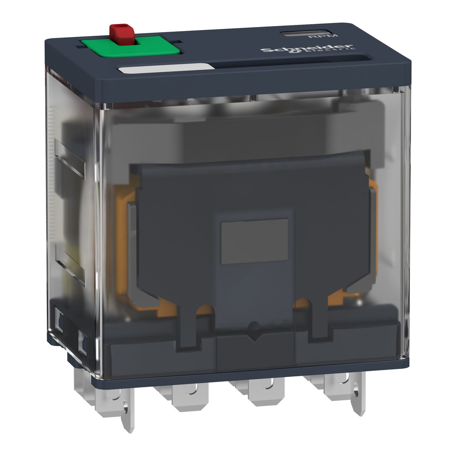 Picture of plug-in relay, Harmony electromechanical relays, 15A, 4CO, with LED, lockable test button, 230V AC