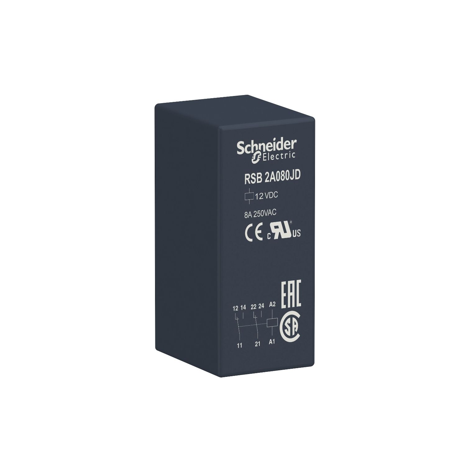Picture of interface plug-in relay, Harmony electromechanical relays, 8A, 2CO, 12V DC
