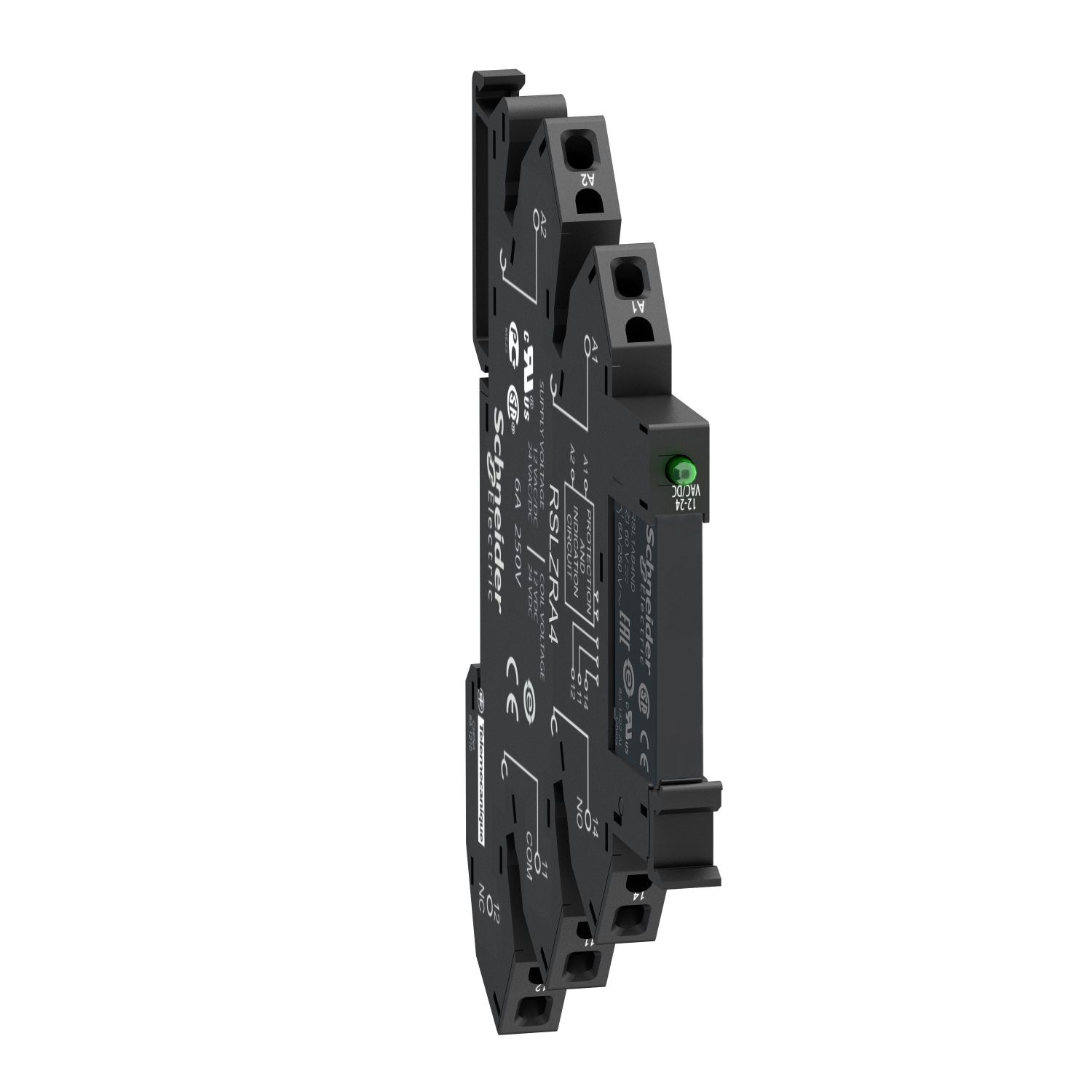 Picture of Slim interface relay pre assembled, Harmony Electromechanical Relays, 6A, 1CO, with LED, spring terminals, 230V AC DC