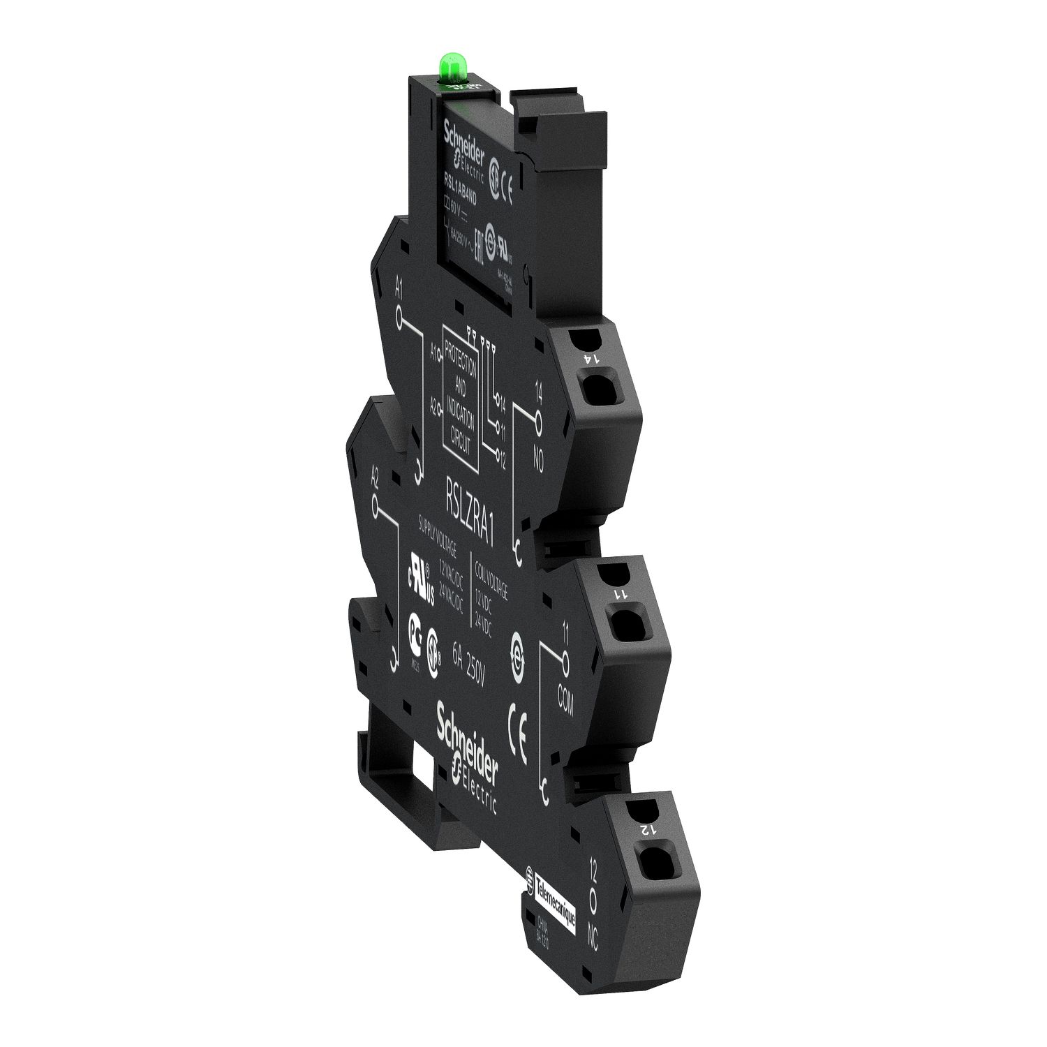 Picture of Slim interface relay pre assembled, Harmony Electromechanical Relays, 6A, 1CO, with LED, spring terminals, 230V AC DC