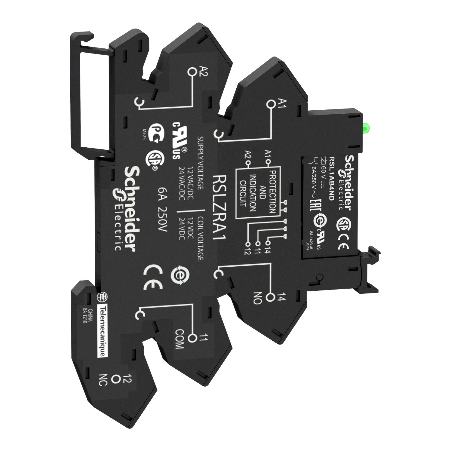Picture of Slim interface relay pre assembled, Harmony Electromechanical Relays, 6A, 1CO, with LED, spring terminals, 230V AC DC
