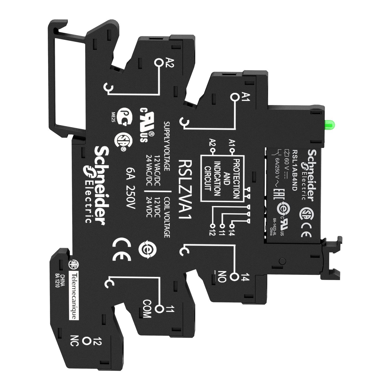 Picture of Slim interface relay pre assembled, Harmony Electromechanical Relays, 6A, 1CO, with LED, screw connectors, 24V AC DC