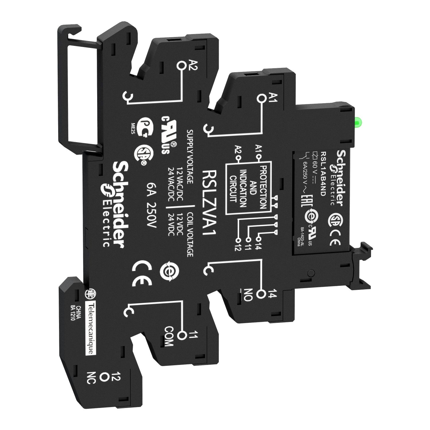Picture of Slim interface relay pre assembled, Harmony Electromechanical Relays, 6A, 1CO, with LED, screw connectors, 48V AC DC