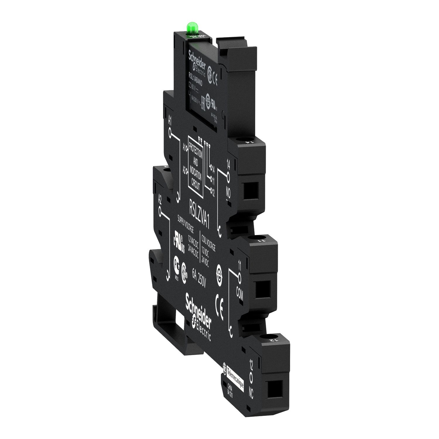 Picture of Slim interface relay pre assembled, Harmony Electromechanical Relays, 6A, 1CO, with LED, screw connectors, 110V AC DC