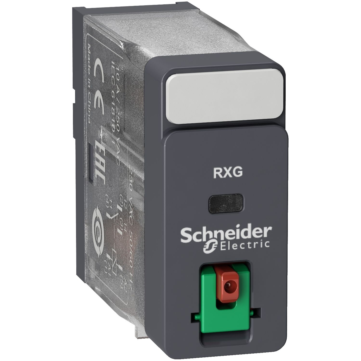 Picture of interface plug in relay, Harmony Electromechanical Relays, 10A, 1CO, lockable test but to n, 230V AC