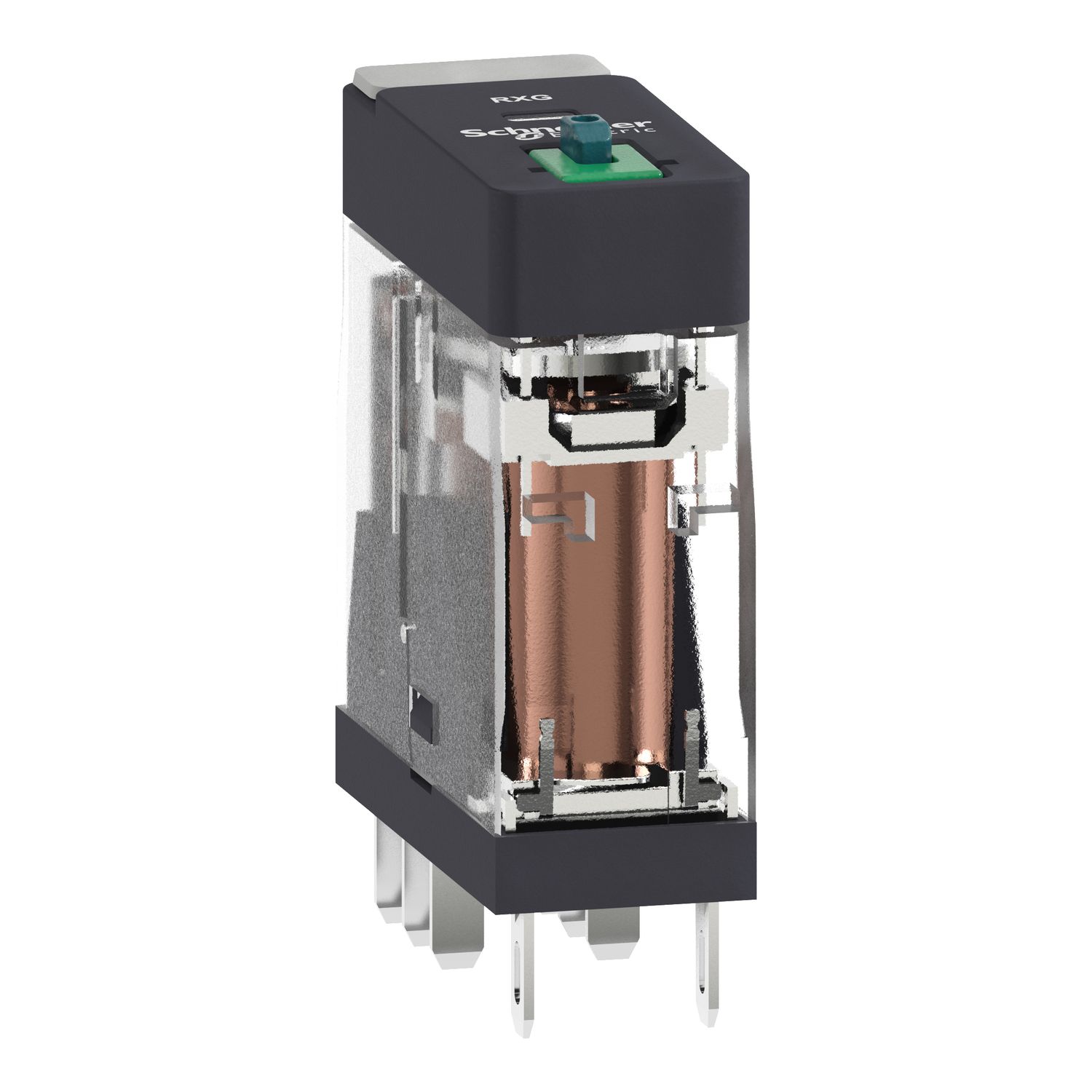 Picture of interface plug in relay, Harmony Electromechanical Relays, 5A, 2CO, lockable test but to n, 24V DC