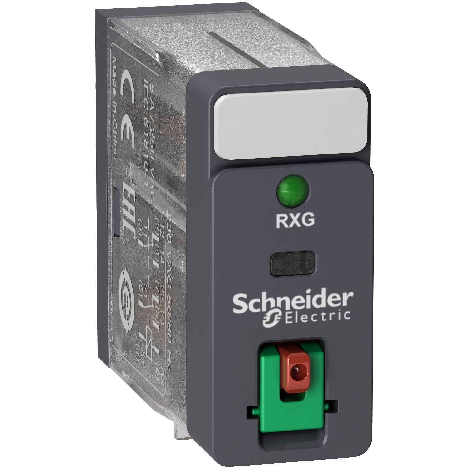 Picture of Interface plug in relay, Harmony Electromechanical Relays, 5A, 2CO, with LED, lockable test button, 230V AC