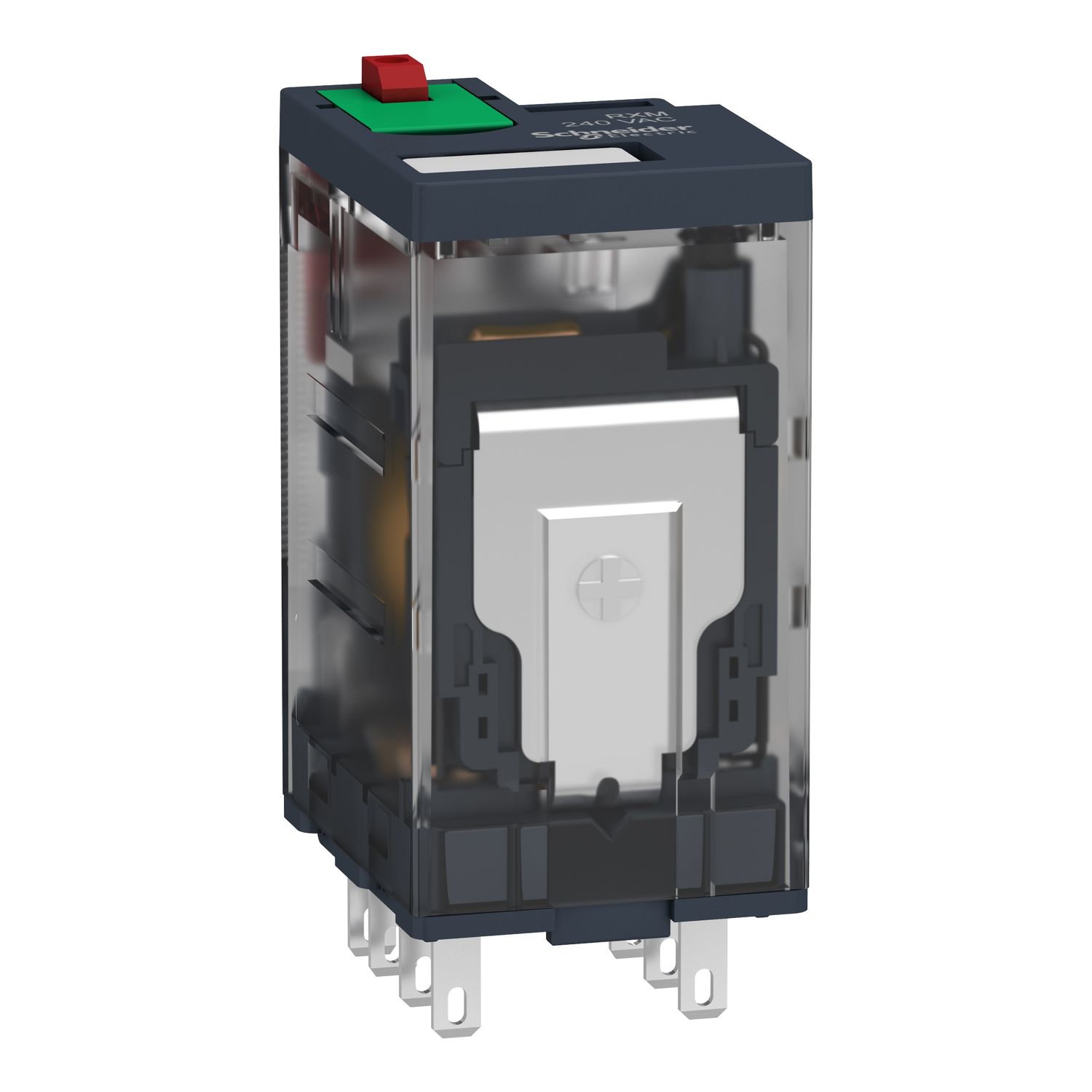 Picture of miniature plug in relay, Harmony Electromechanical Relays, 12A, 2CO, lockable test but to n, 48V AC