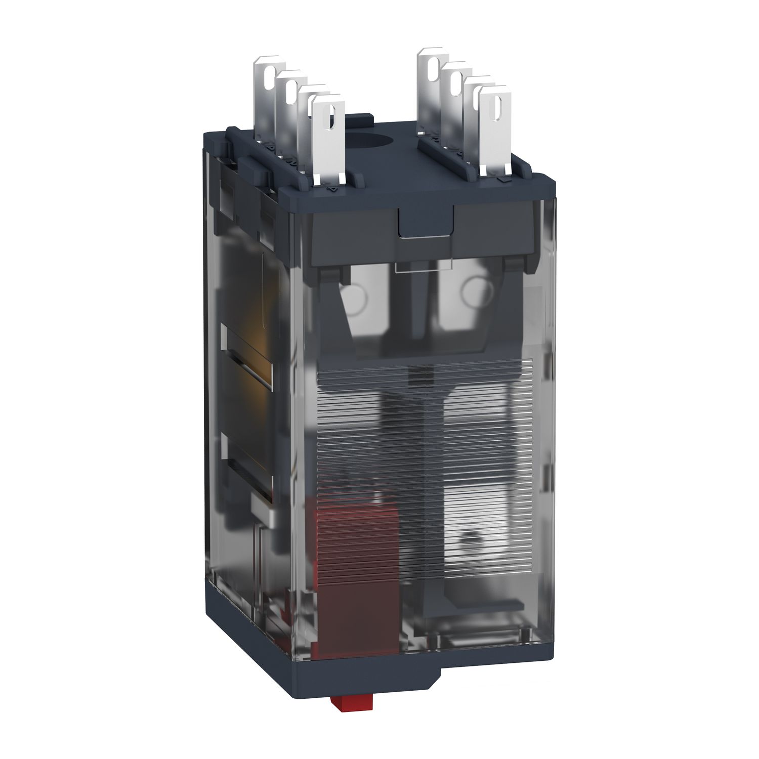 Picture of miniature plug in relay, Harmony Electromechanical Relays, 12A, 2CO, lockable test but to n, 48V AC