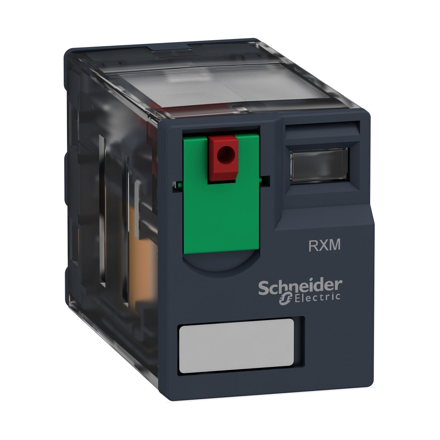 Picture of miniature plug in relay, Harmony Electromechanical Relays, 12A, 2CO, lockable test but to n, 120V AC