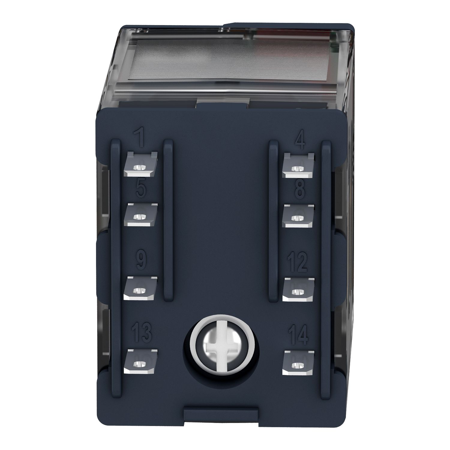 Picture of miniature plug in relay, Harmony Electromechanical Relays, 12A, 2CO, lockable test but to n, 120V AC