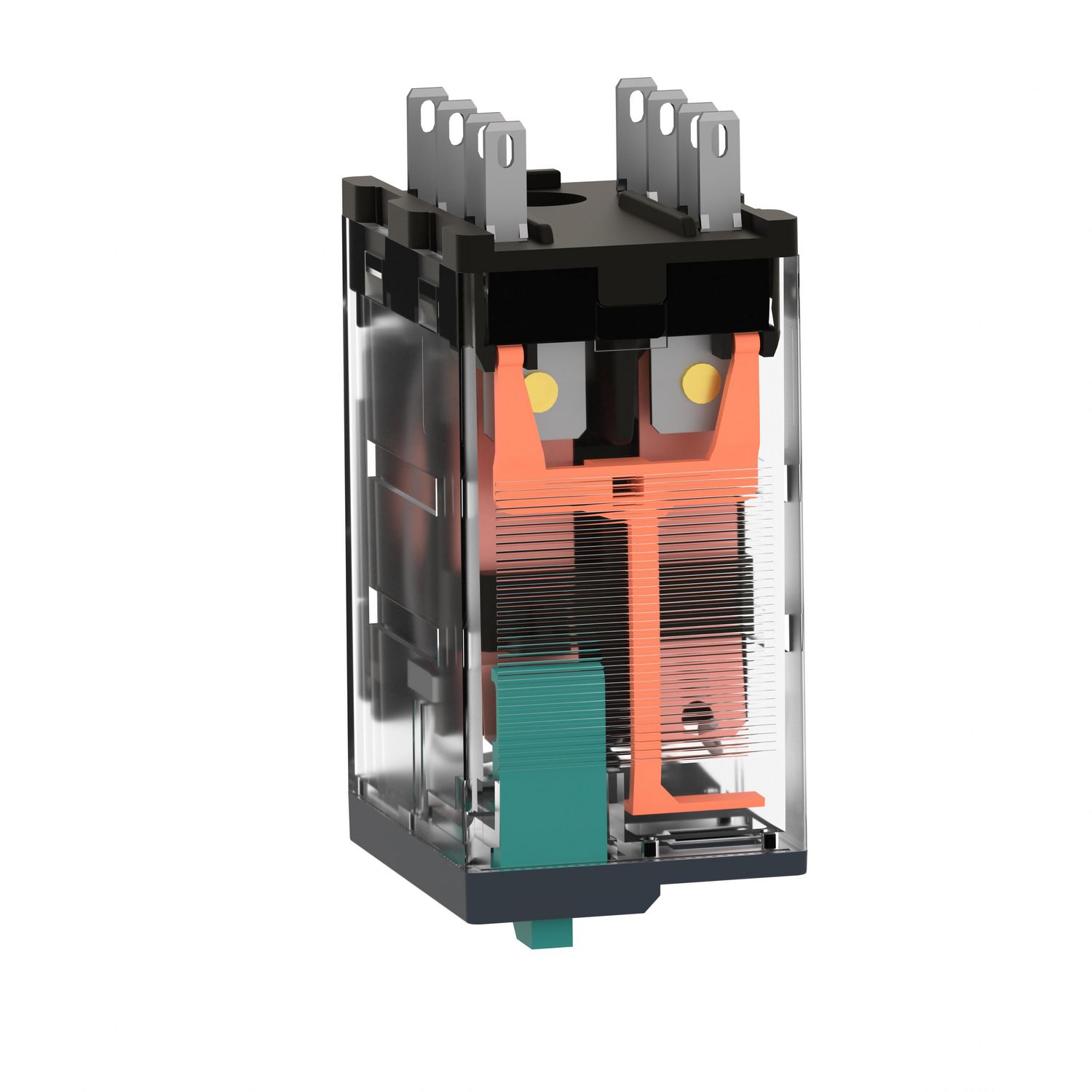 Picture of miniature plug in relay, Harmony Electromechanical Relays, 12A, 2CO, lockable test but to n, 12V DC