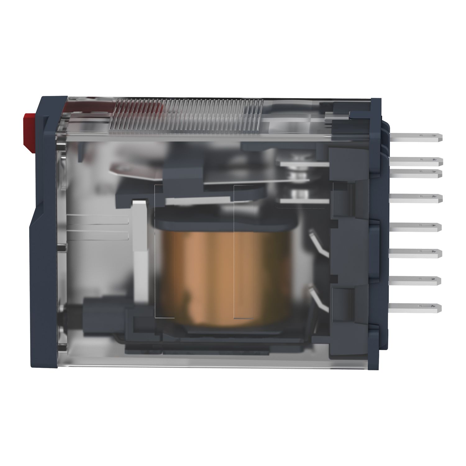 Picture of miniature plug in relay, Harmony Electromechanical Relays, 12A, 2CO, lockable test but to n 230V AC