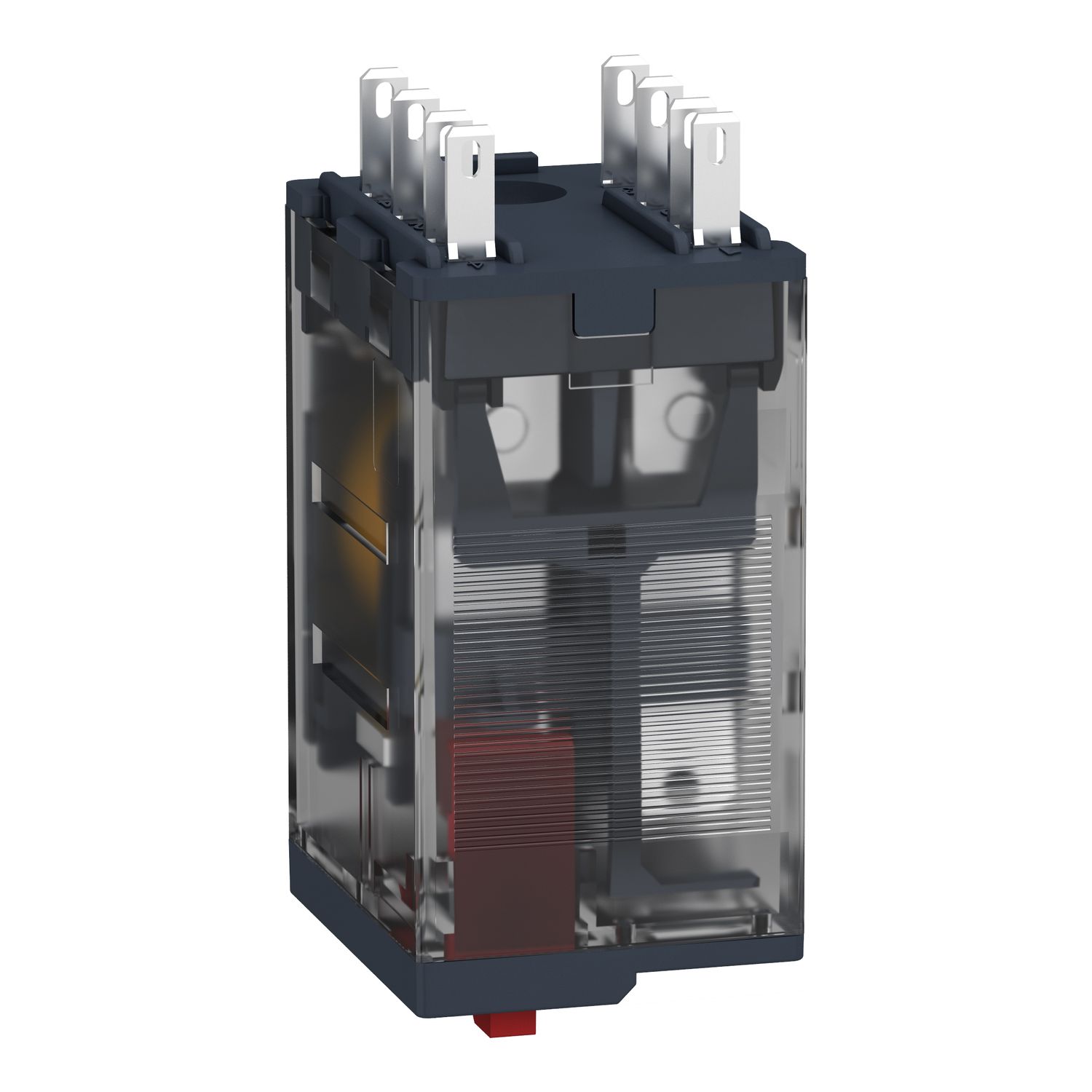 Picture of miniature plug in relay, Harmony Electromechanical Relays, 12A, 2CO, with LED, lockable test but to n, 120V AC