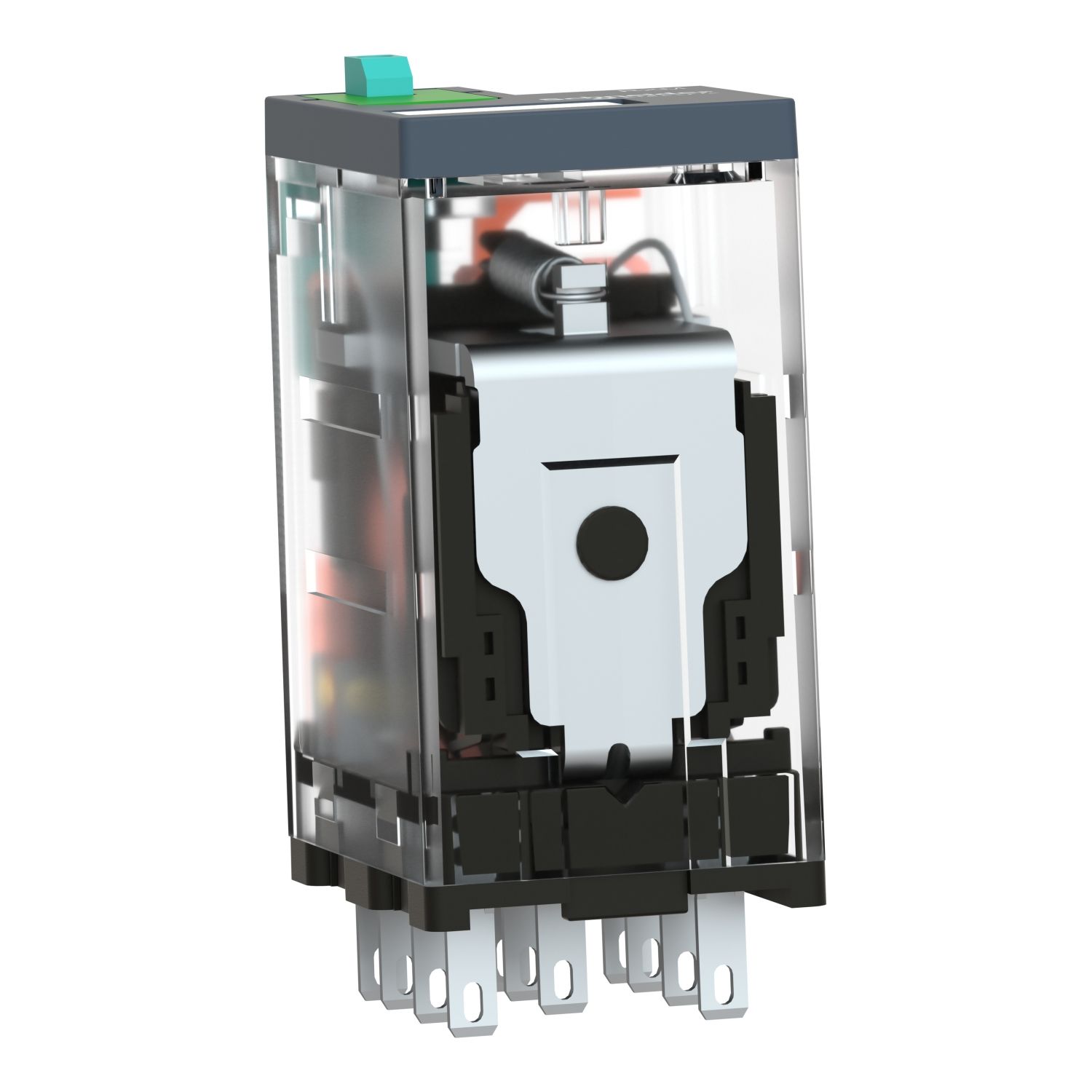 Picture of miniature plug in relay, Harmony Electromechanical Relays, 10A, 3CO, lockable test but to n, 24V DC