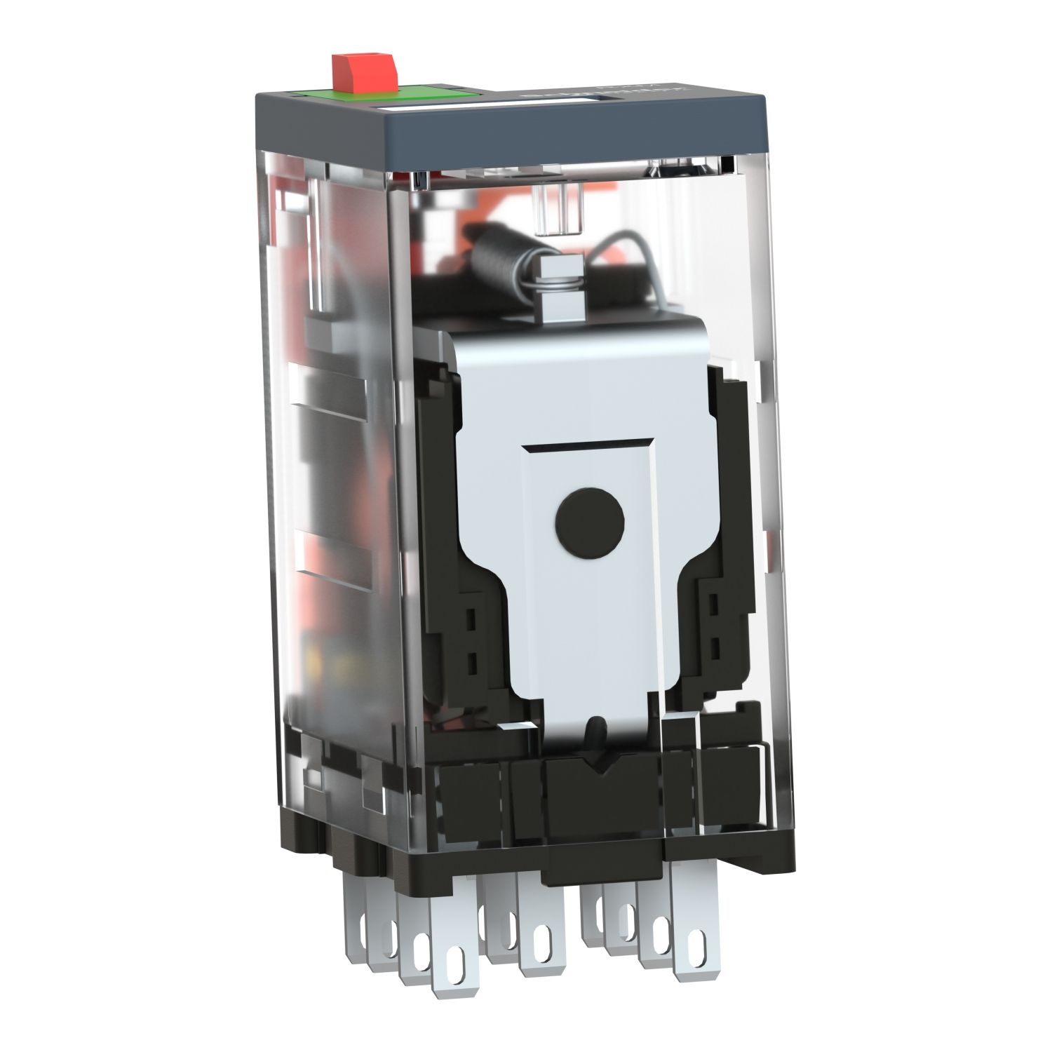 Picture of miniature plug in relay, Harmony Electromechanical Relays, 10A, 3CO, lockable test but to n, 48V AC