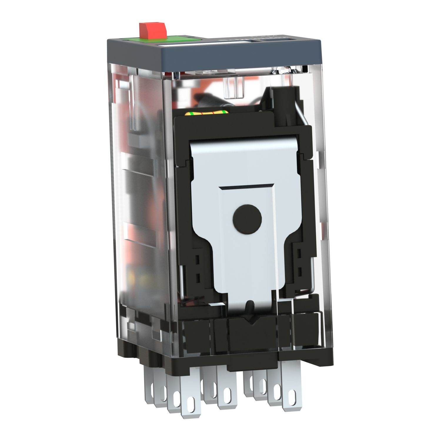 Picture of miniature plug in relay, Harmony Electromechanical Relays, 10A, 3CO, with LED, lockable test but to n, 48V AC