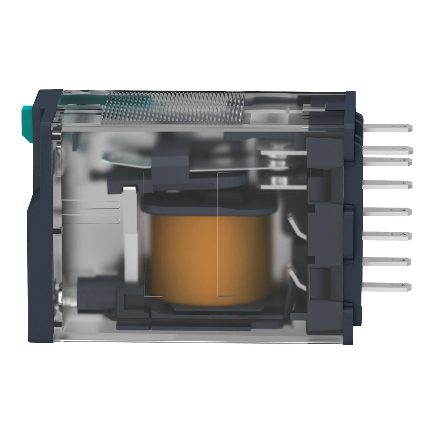 Picture of miniature plug in relay, Harmony Electromechanical Relays, 10A, 3CO, with LED, lockable test but to n, 110V DC