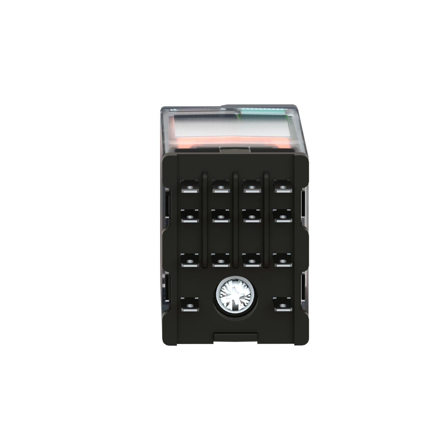 Picture of miniature plug in relay, Harmony Electromechanical Relays, 6A, 4CO, lockable test but to n, 24V DC
