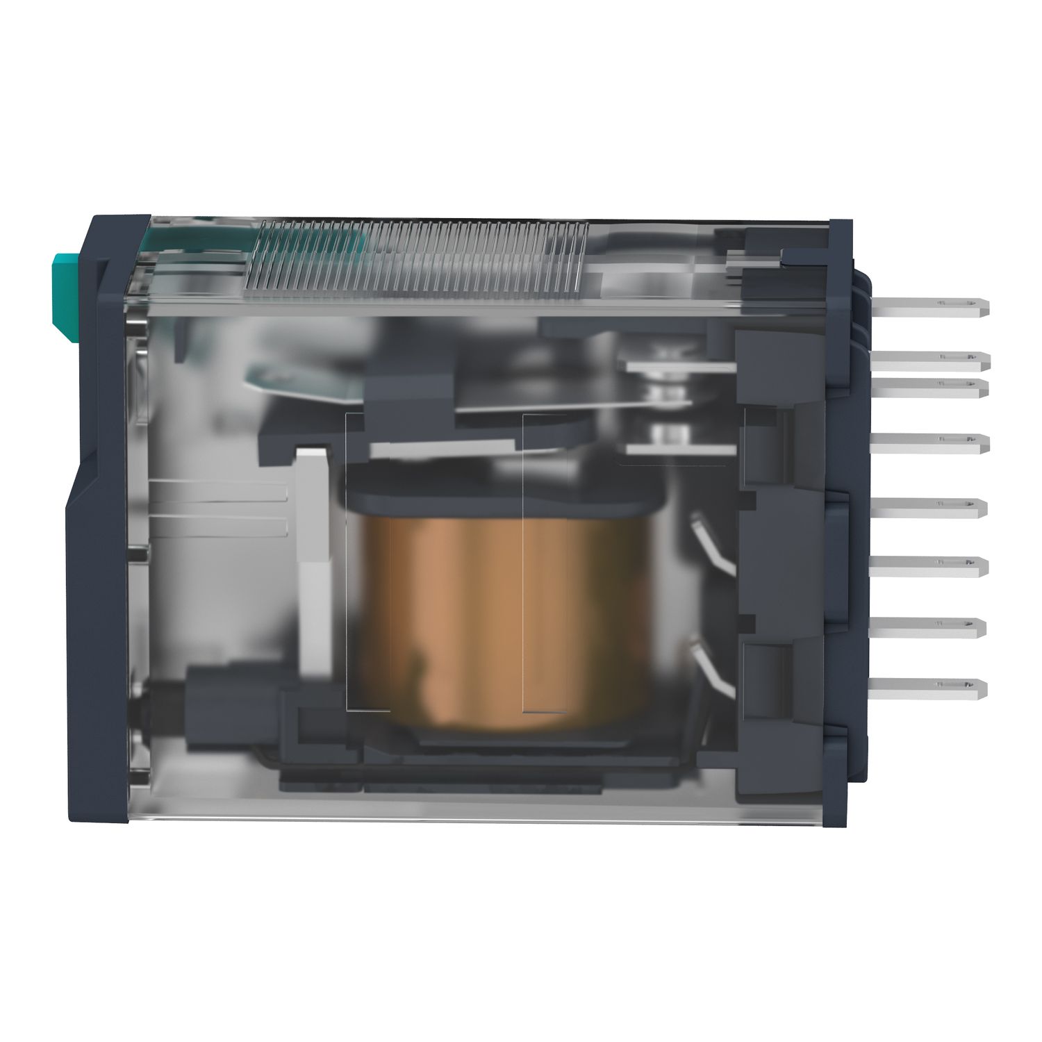 Picture of miniature plug in relay, Harmony Electromechanical Relays, 6A, 4CO, lockable test but to n, 48V DC