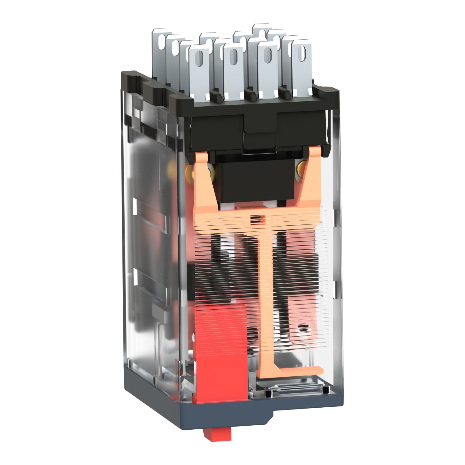 Picture of miniature plug in relay, Harmony Electromechanical Relays, 6A, 4CO, with LED, lockable test but to n, 48V AC