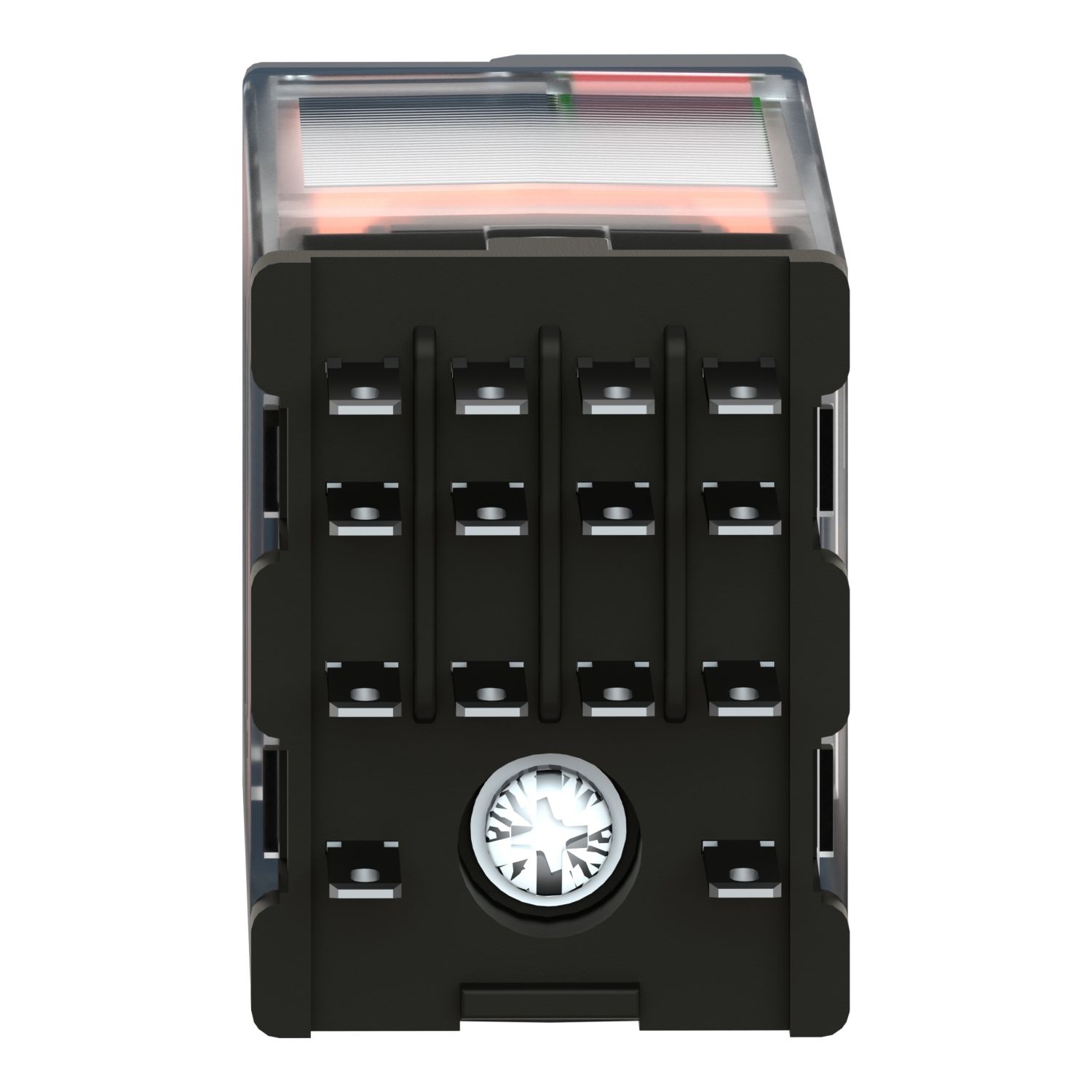Picture of miniature plug in relay, Harmony Electromechanical Relays, 6A, 4CO, with LED, lockable test but to n, 230V AC