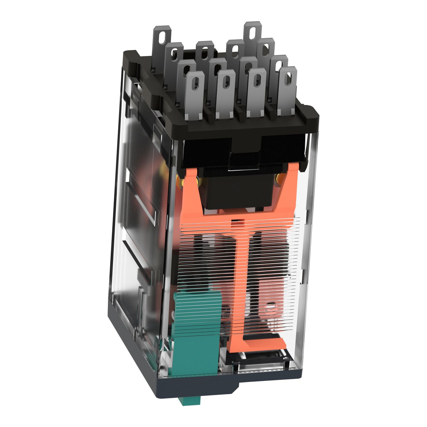 Picture of miniature plug in relay, Harmony Electromechanical Relays, 3A, 4CO, lockable test but to n, 24V DC