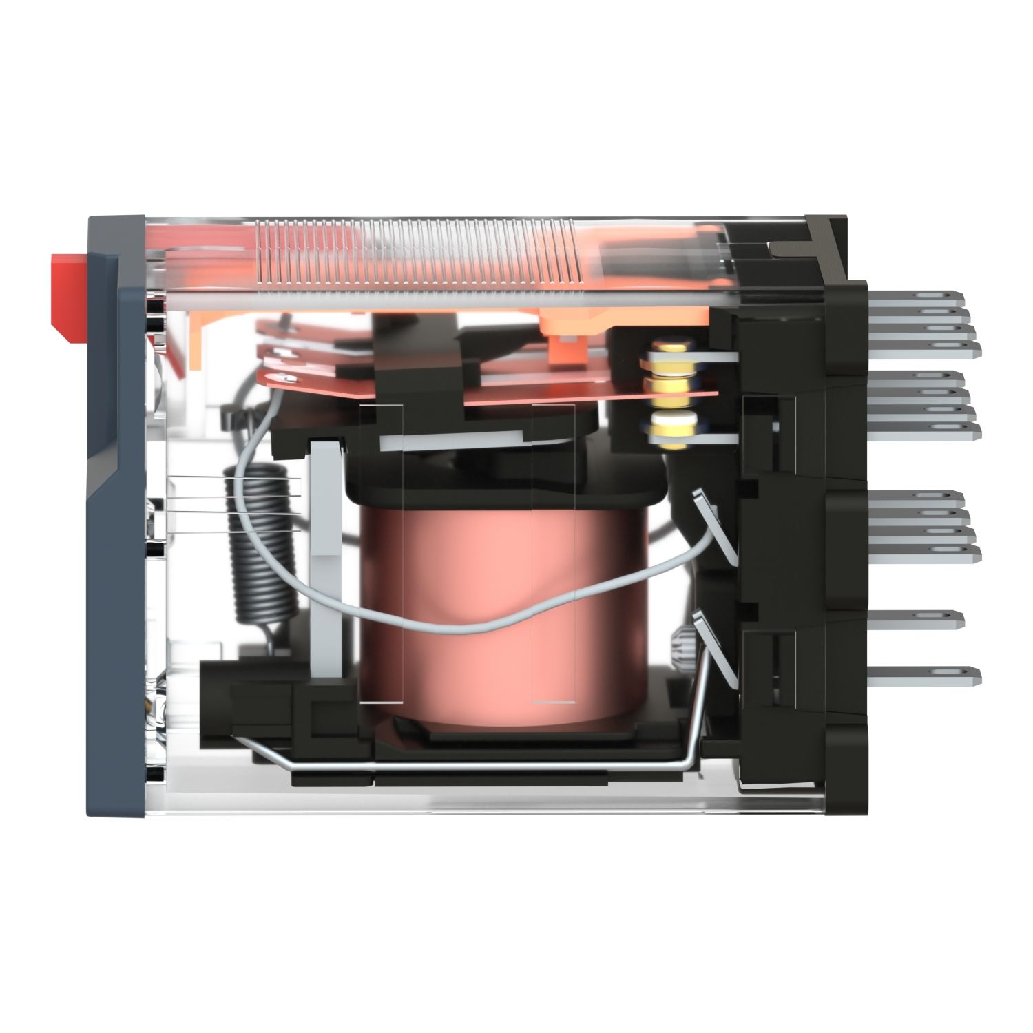 Picture of miniature plug in relay, Harmony Electromechanical Relays, 3A, 4CO, with LED, lockable test but to n, 230V AC