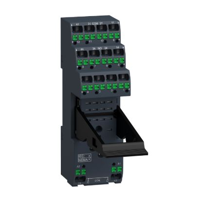 Picture of push in socket with clamp, Harmony Electromechanical Relays, for RXM relays, 12A 2CO, 6A 4CO, push in terminals, separate contact