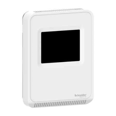 Picture of Sensor, SpaceLogic SLP Series, air quality, CO2, temperature, room, color touchscreen, BACnet MSTP/Modbus, matte white housing