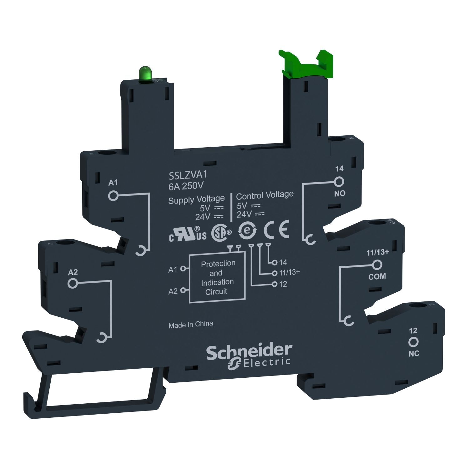 Picture of Socket equipped with LED and protection circuit, Harmony Solid State Relays, for SSL relays, spring terminals, 5 24V DC