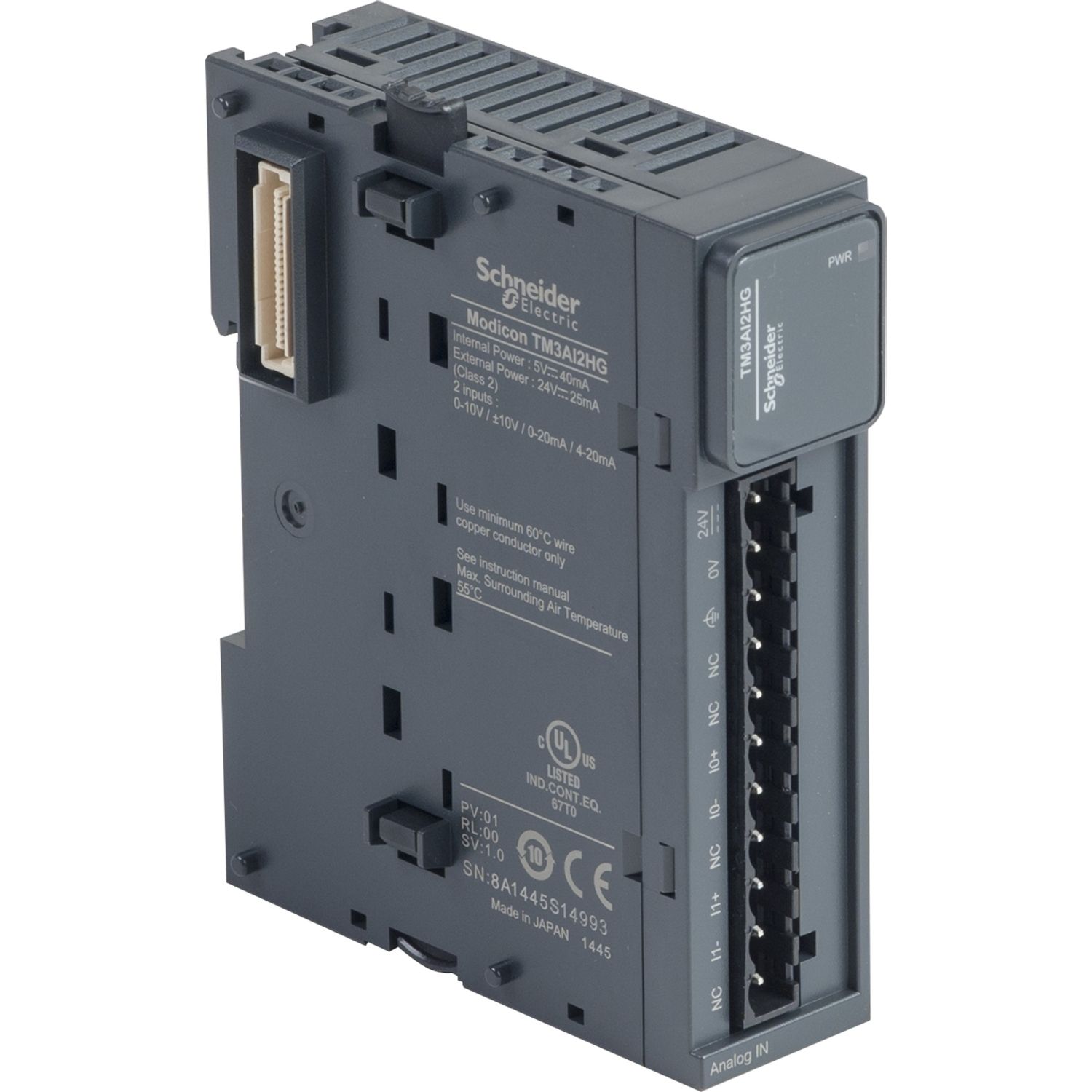 Picture of Analog input module, Modicon TM3, 2 inputs high resolution (spring) 24 VDC