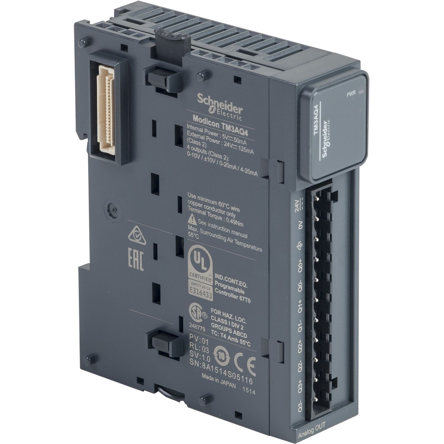 Picture of Analog output module, Modicon TM3, 4 outputs (screw) 24 VDC